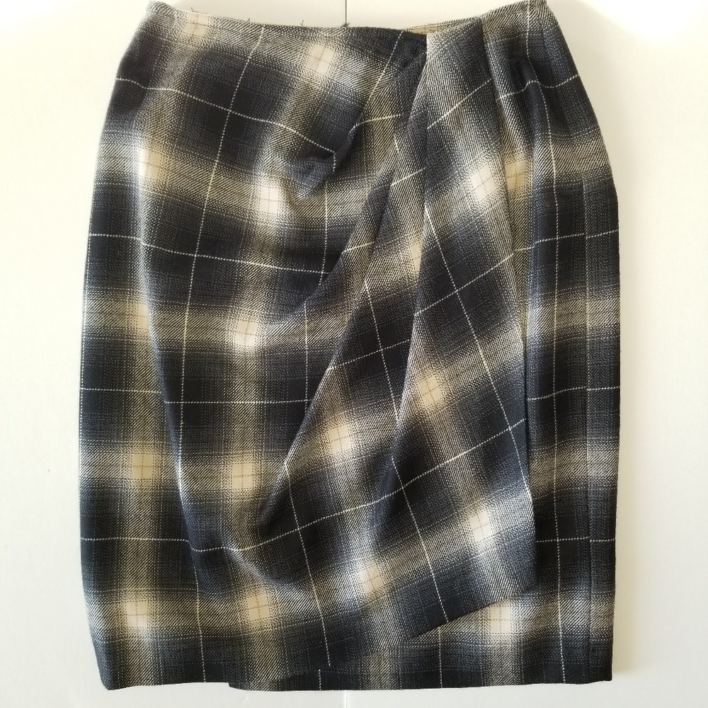 Emmanuel Ungaro pleated skirt faux wrap grey beige